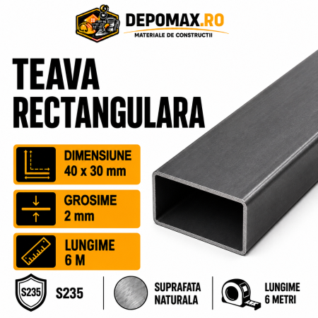 Teava rectangulara 40 x 30 x 2 mm, 6 metri